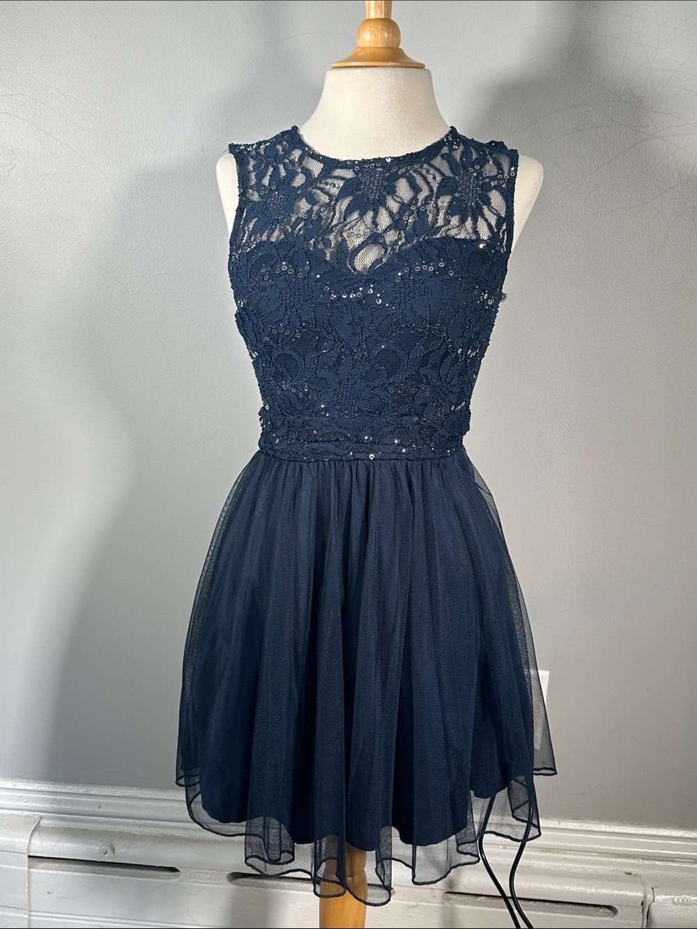 Navy Blue Sequin Short Dress